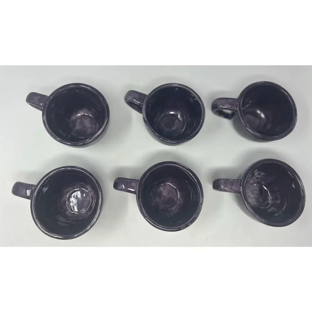 Pottery Barn Sausalito Vintage Thick Heavy Purple Mug Set of 6